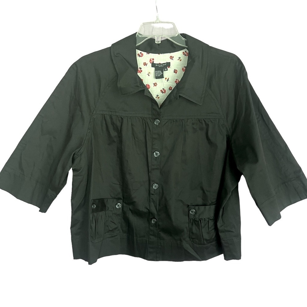 SANDRO SPORTSWEAR Black 3/4 sleeve button up smock jacket top - Size 2X NWT